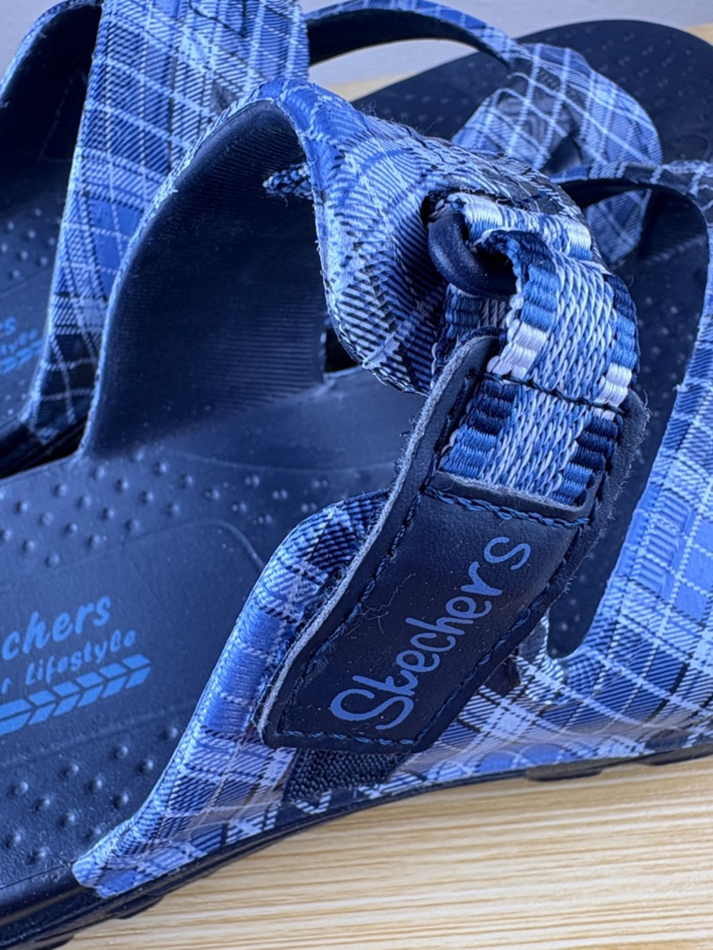 Skechers Women's Outdoor Lifestyle Slip-On Sandals Blue Plaid Size 9 - Picture 5 of 10